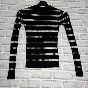 H&M Black and White Striped Ribbed Fitted Long‎ Sleeve Shirt Women's Size XS